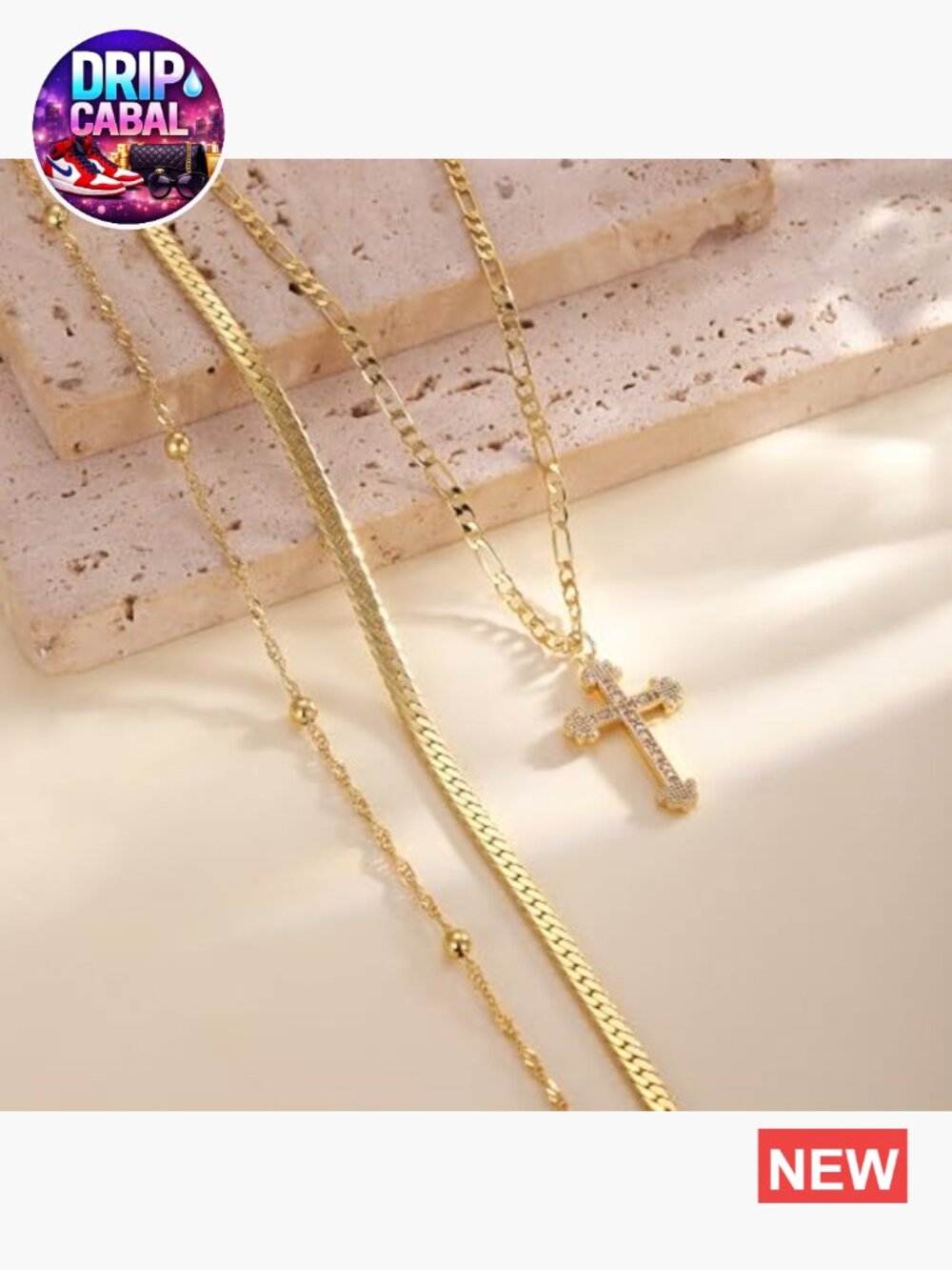 14k Gold Plated Dainty Heart Cross Pendant Choker Necklace Layered Faith - Picture 6 of 7